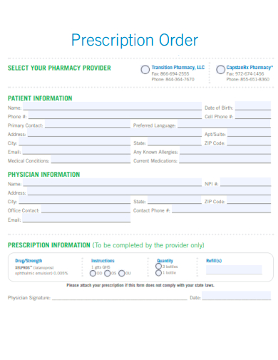 sample prescription order template