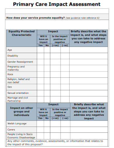 sample primary care impact assessment template