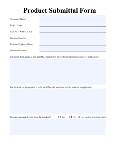 sample product submittal form template