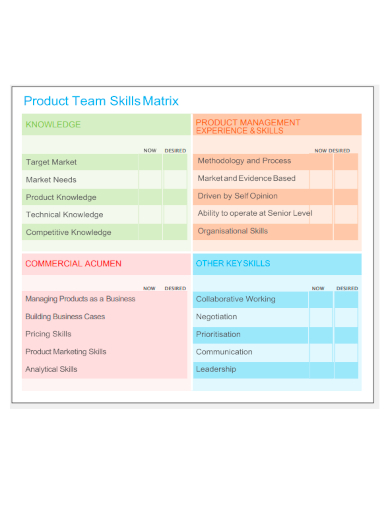 sample product team skills matrix template