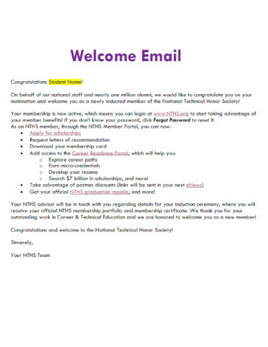 sample professional welcome email template