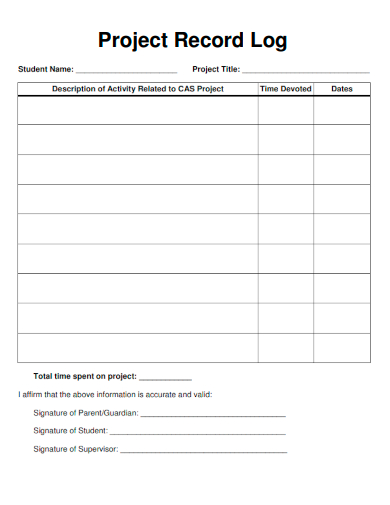 sample project record log form template