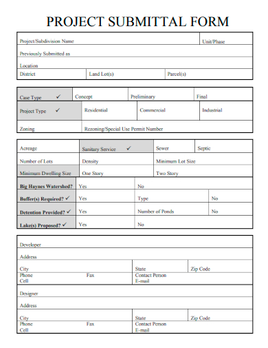 sample project submittal form template