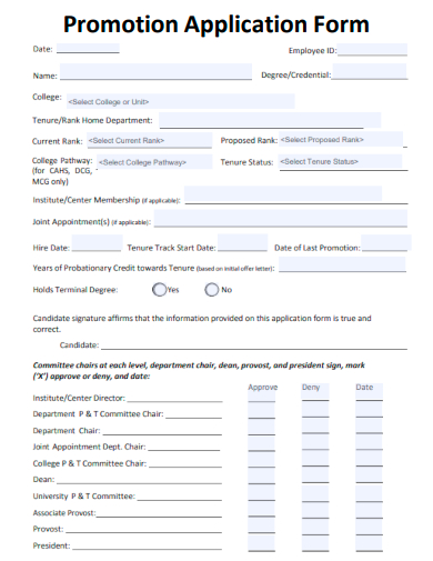 sample promotion application form template