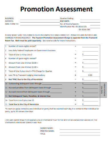 sample promotion assessment form template