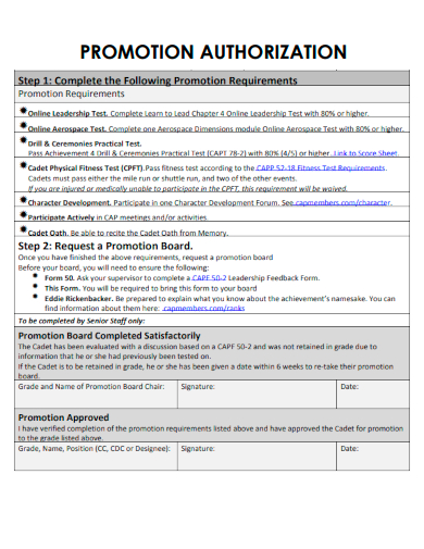 sample promotion authorization form template
