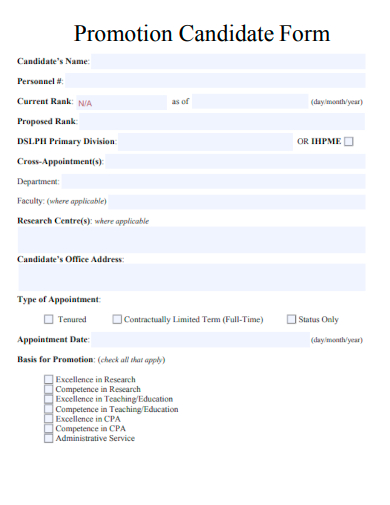 sample promotion candidate form template