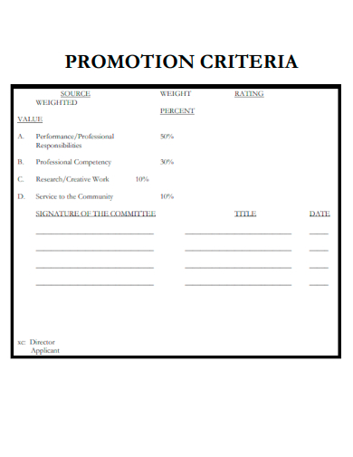sample promotion criteria form template