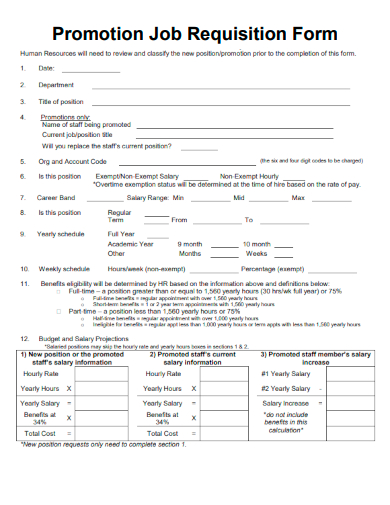 sample promotion job requisition form template