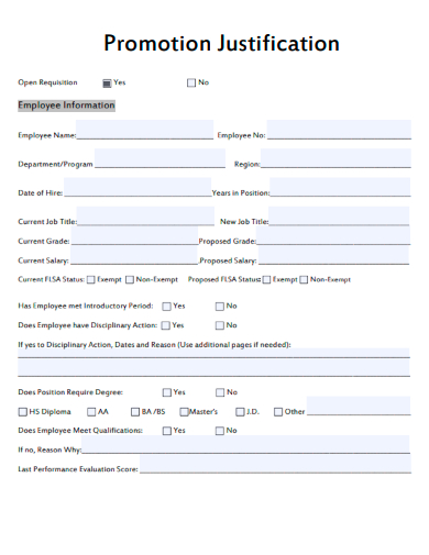 sample promotion justification form template