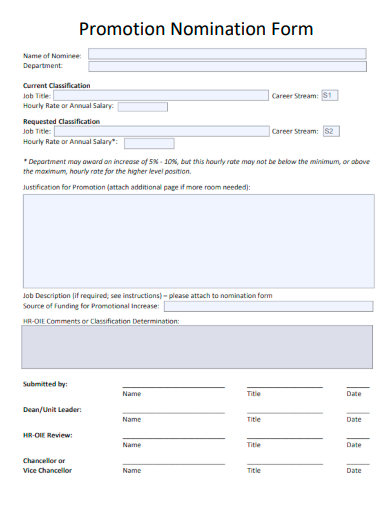 sample promotion nomination form template