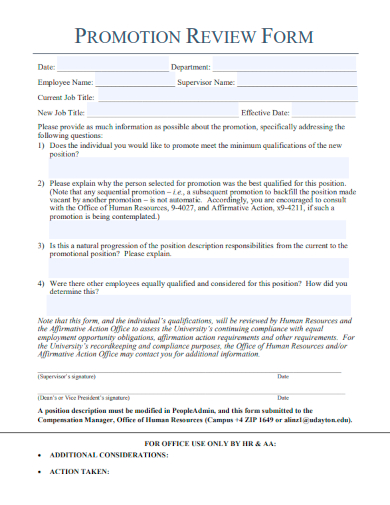 sample promotion review form template