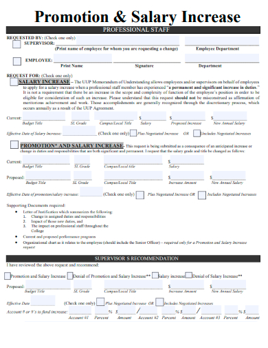 sample promotion salary increase form template