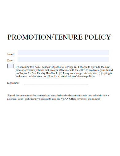 sample promotion tenure policy form template
