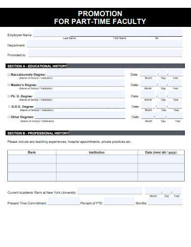 sample promotion for part time form template