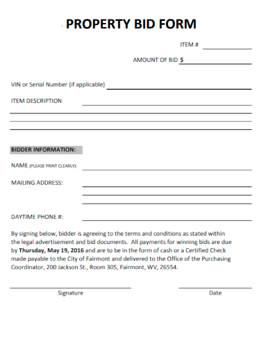 sample property bid form template