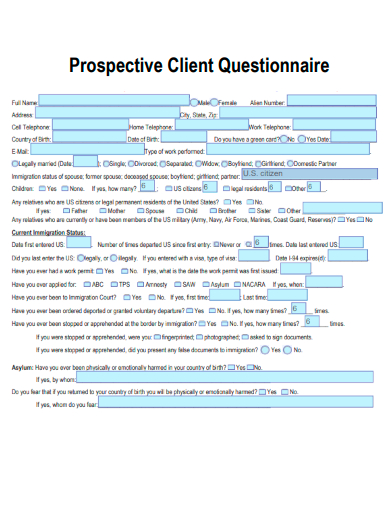 sample prospective client questionnaire template