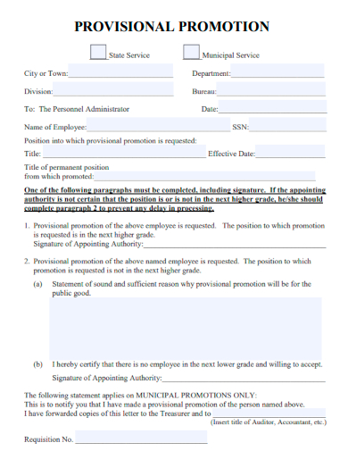 sample provisional promotion form template