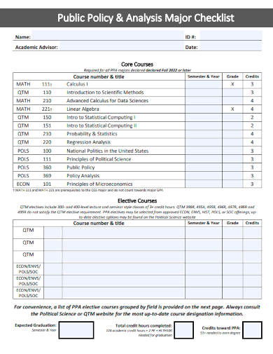 sample public policy analysis major checklist template