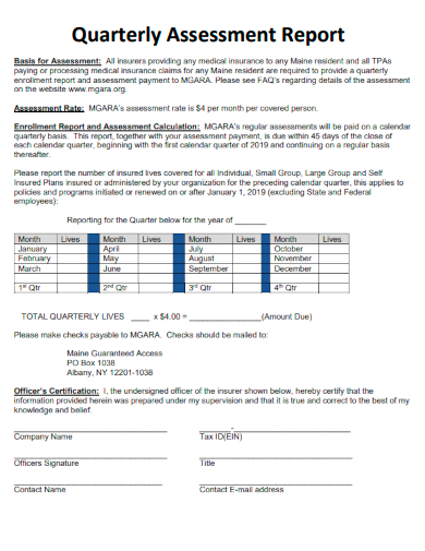 sample quarterly assessment report template