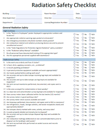 sample radiation safety checklist template
