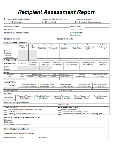 sample recipient assessment report template
