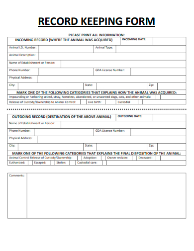 sample record keeping form template