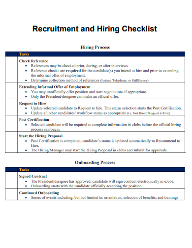 sample recruitment hiring checklist template