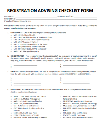 sample registration advising checklist form template