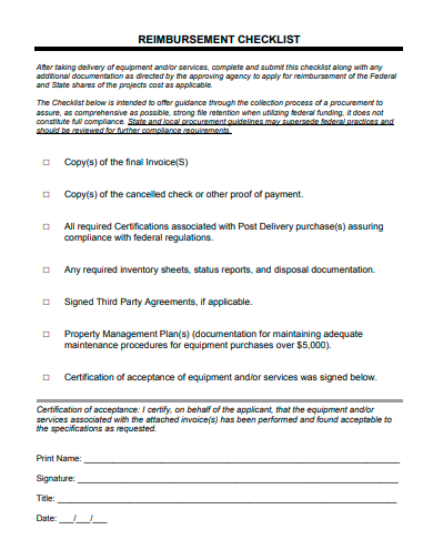 sample reimbursement checklist template