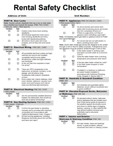 sample rental safety checklist template