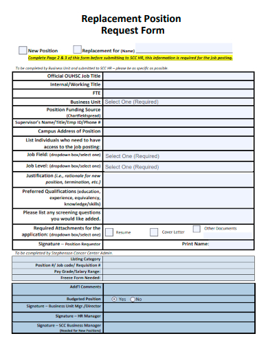 sample replacement position request form template