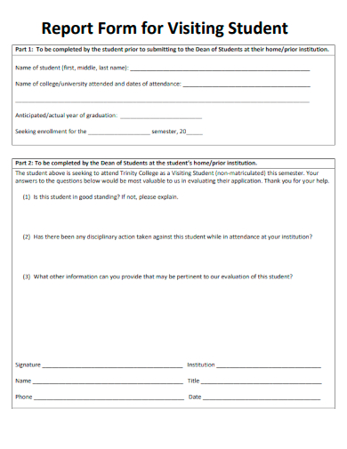 sample report form for visiting student template