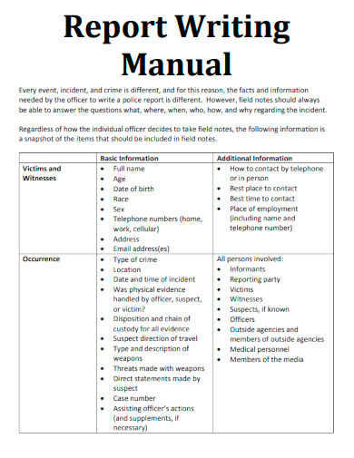 sample report writing manual template