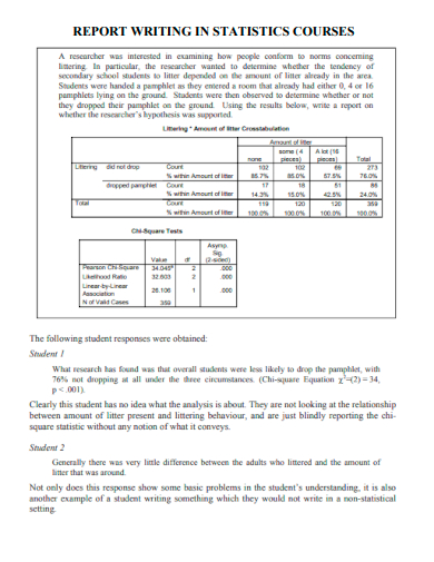 sample report writing in statistics courses template