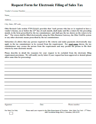 sample request form for electronic filing of sales tax template