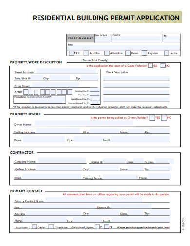 sample residential building permit application template