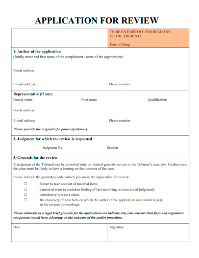 sample review application standard template