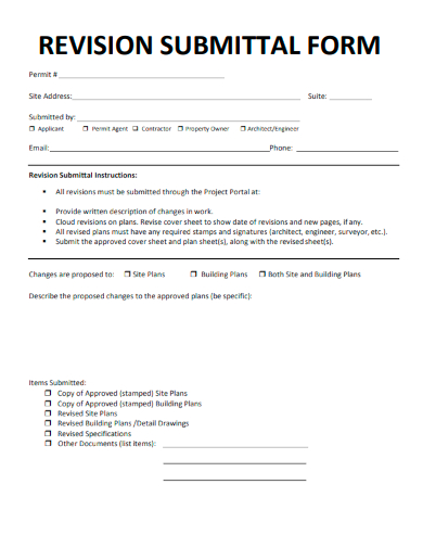 sample revision submittal form template