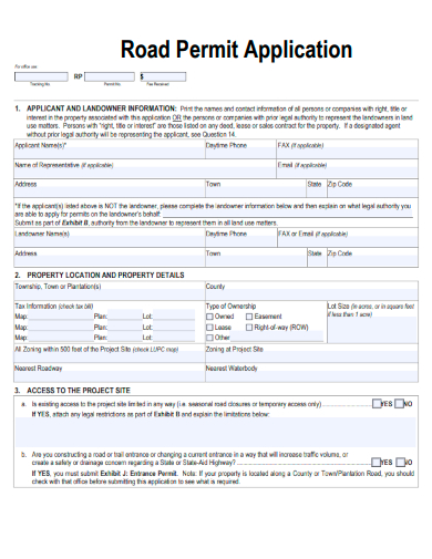 sample road permit application template