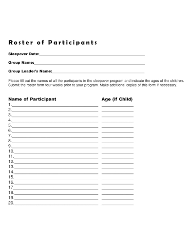 sample roster of participants template