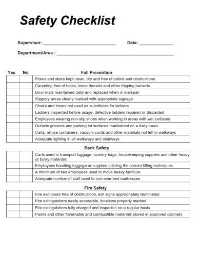 sample safety checklist blank template