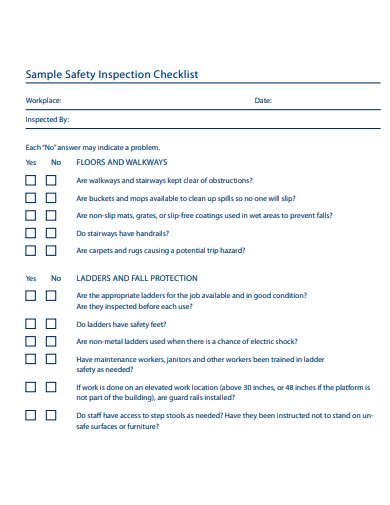 sample safety inspection checklist template