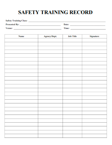 sample safety training record template