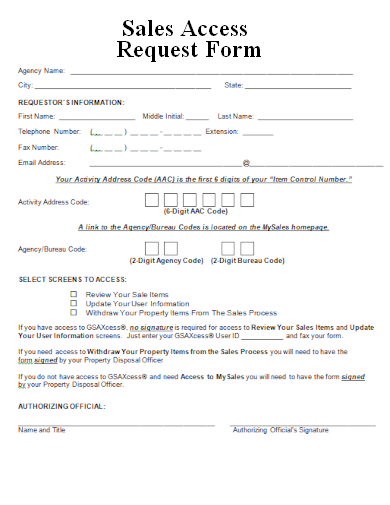sample sales access request form template