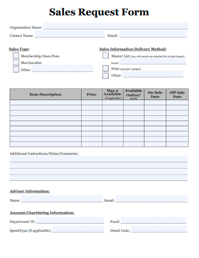 sample sales request form basic template