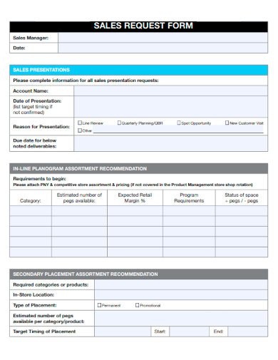 sample sales request form formal template