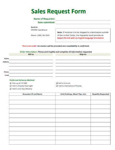 sample sales request form standard template