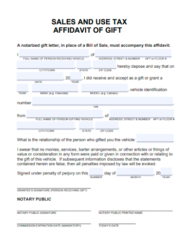 sample sales and use tax gift affidavit template