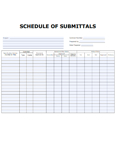 sample schedule of submittals form template